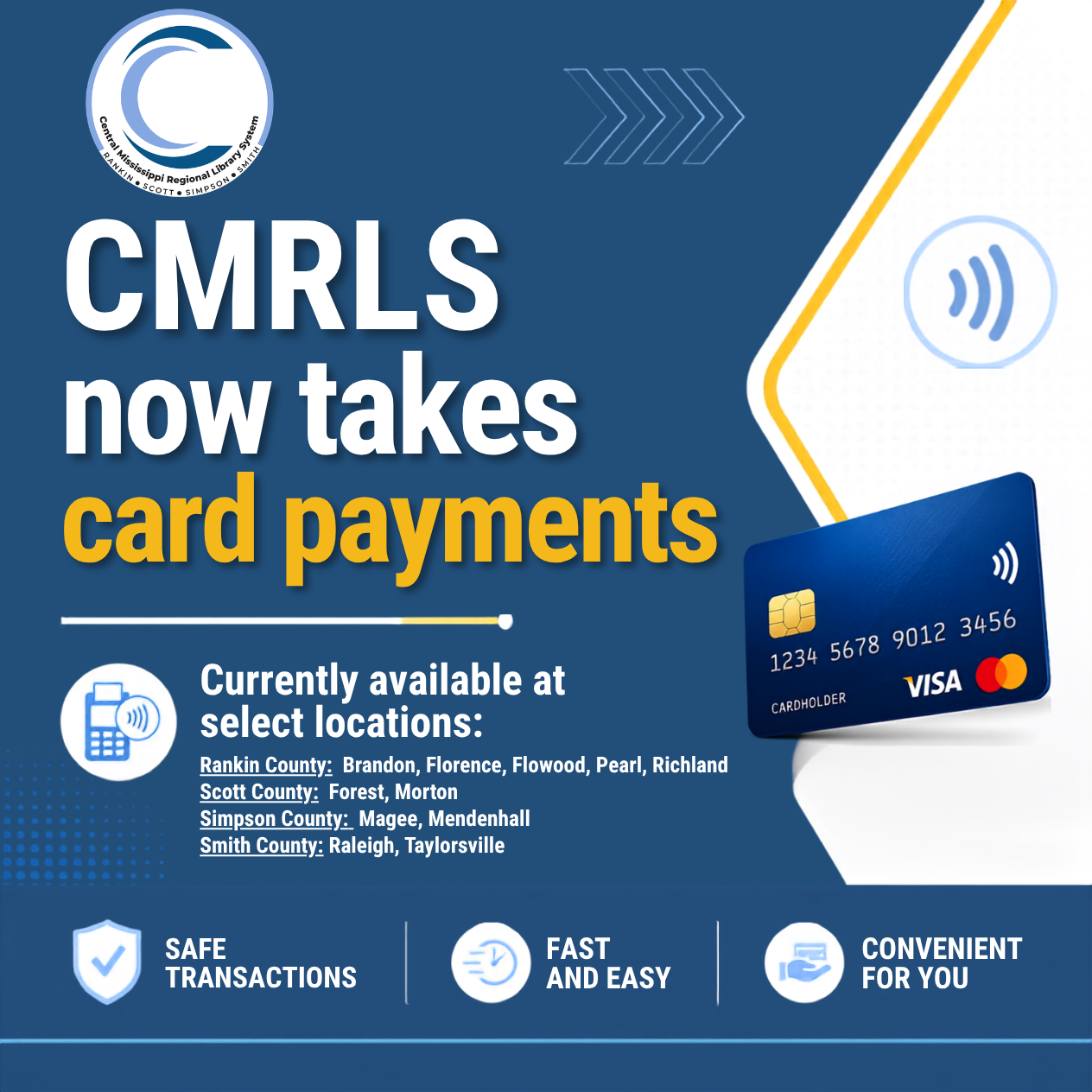 Card payments accepted at select locations